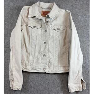 Levis Trucker Jacket Womens Medium Beige Twill Workwear White Tab Retro Y2K